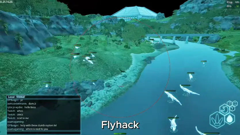 River valley with ESP labels and distance on dinosaurs along the water.